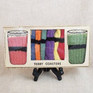 Vintage Set of 8 Terry Cloth Coasters in  Original Box